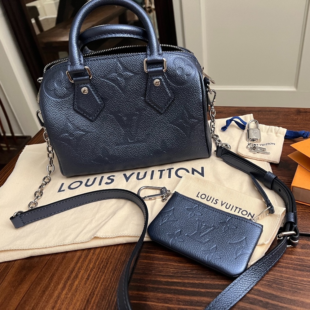 Louis Vuitton Metallic Empreinte Monogram Speedy Bandouliere 20 (Navy Nacre)